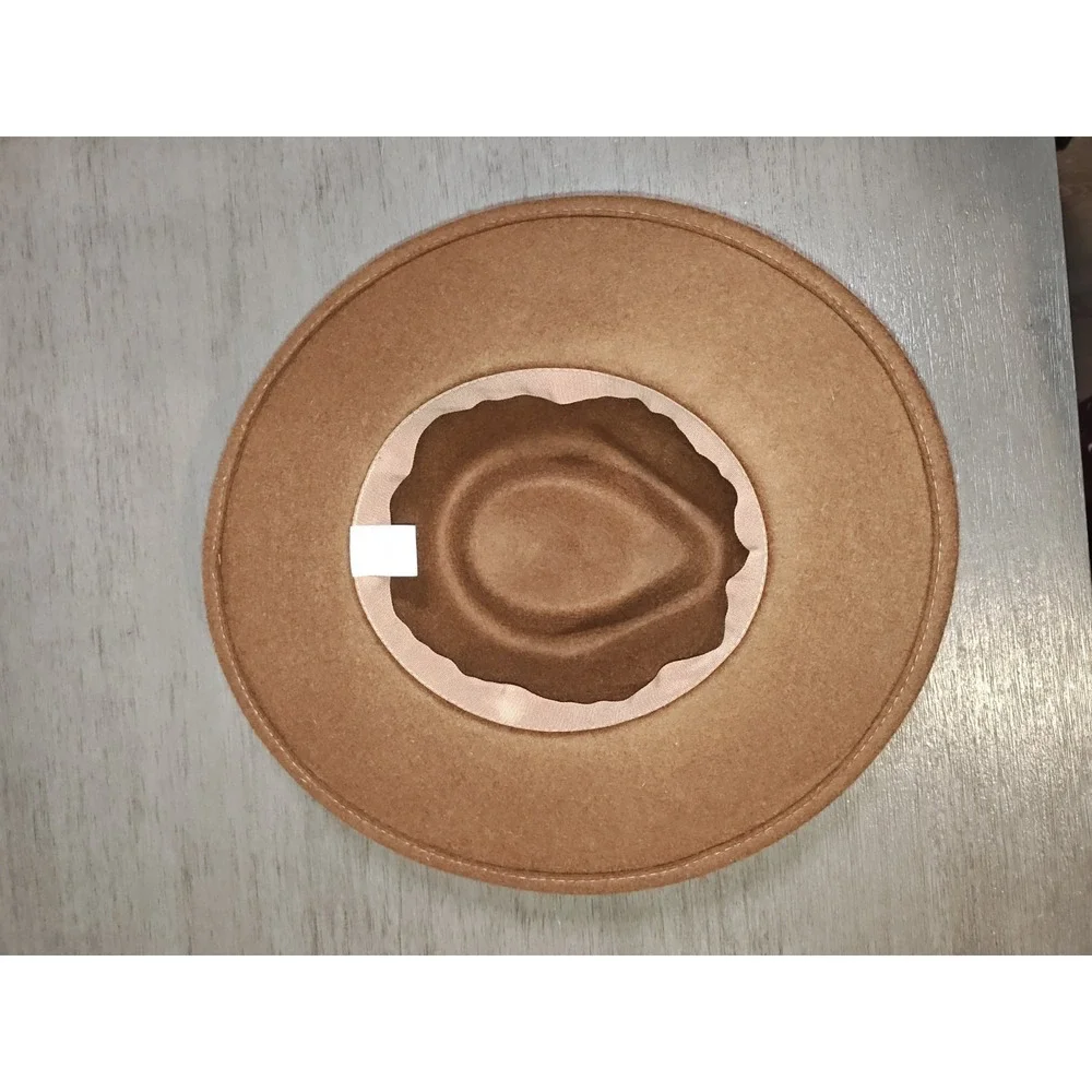 Brown 100% Wool Rancher Fedora Hat Wide Brim Western Boho 22 Inch